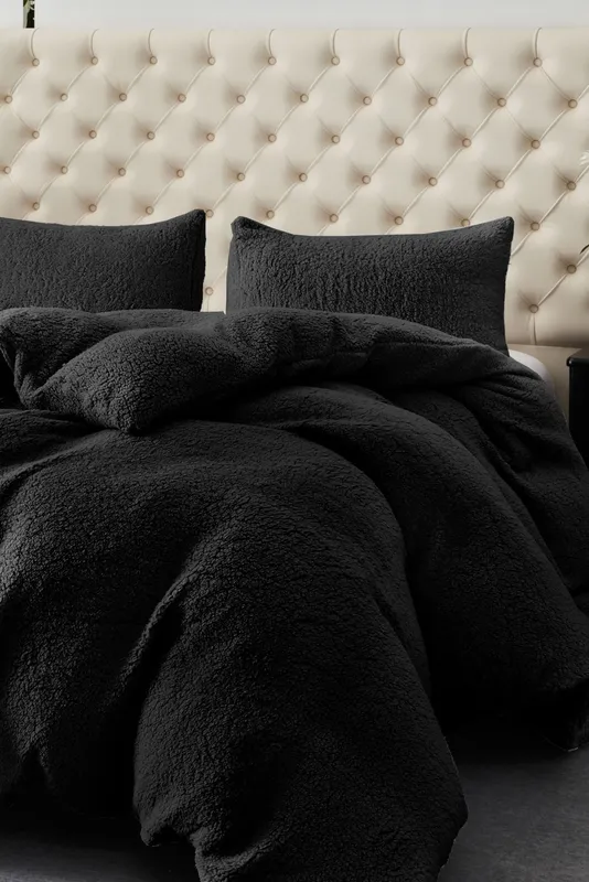 Ezysleep Unisex Winter Warm Soft Teddy Fleece Duvet Set in Black Size: Single Black female