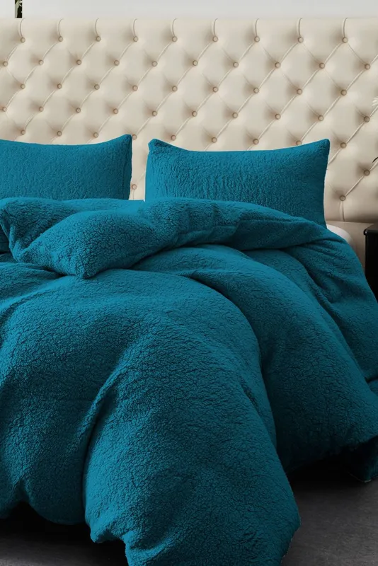 Ezysleep Unisex Winter Warm Soft Teddy Fleece Duvet Set in Teal Size: Single Teal female