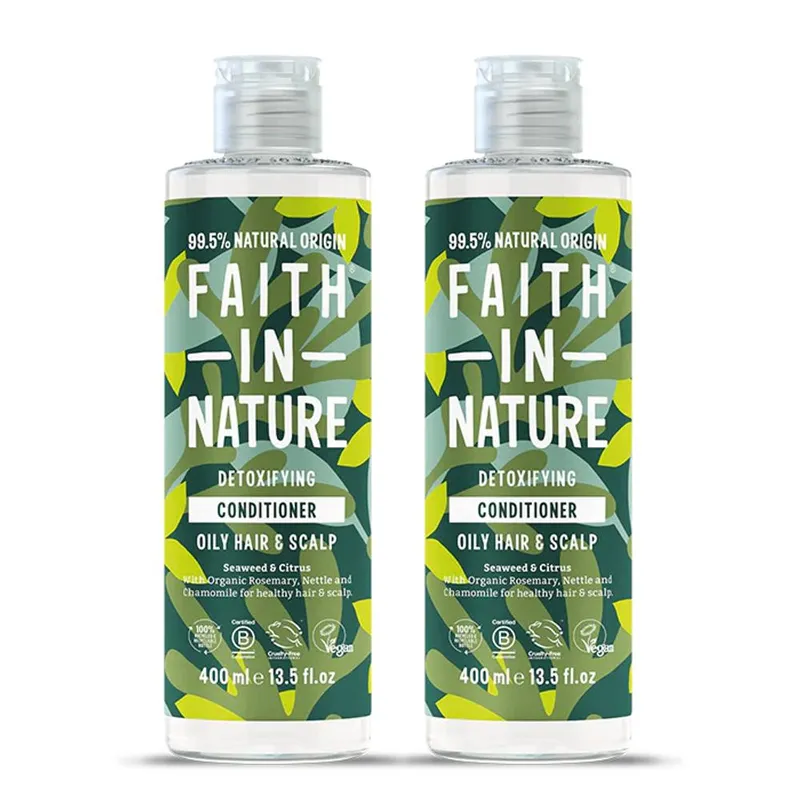 Faith in Nature Detoxifying Seaweed & Citrus Conditioner All Hair Types - 2 x 400ml in Pale Green - Pale Green