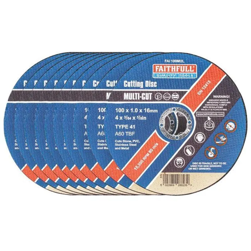 Faithfull - Multi-Purpose Cutting Disc 100 x 1.0 x 16mm (Pack 10) FAI10010MUL