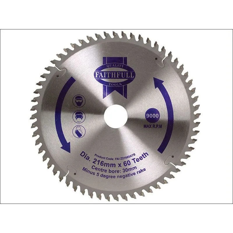 Faithfull - tct Cross Cut Mitre Saw Blade 216 x 30mm x 60T neg FAIZ21660ATB