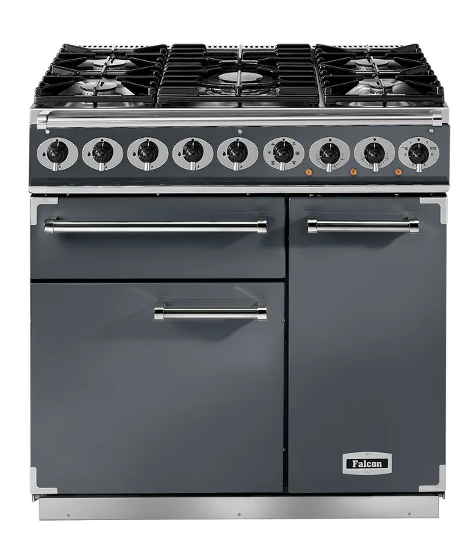 Falcon Deluxe 900 F900DXDFSL/NM 90cm Wide Slate Dual Fuel Freestanding Range Cooker - Nickel Trim - Sale