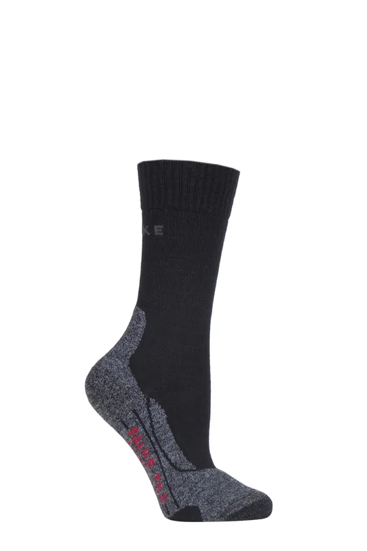 1 Pair Black TK2 Sensitive Trekking Medium Cushioned Socks Ladies 7-8 Ladies - Falke - Black - Size: Small