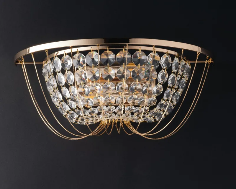 Fan Europe Lighting Vienna Crystal K9 Flush Wall Light, Gold, E14