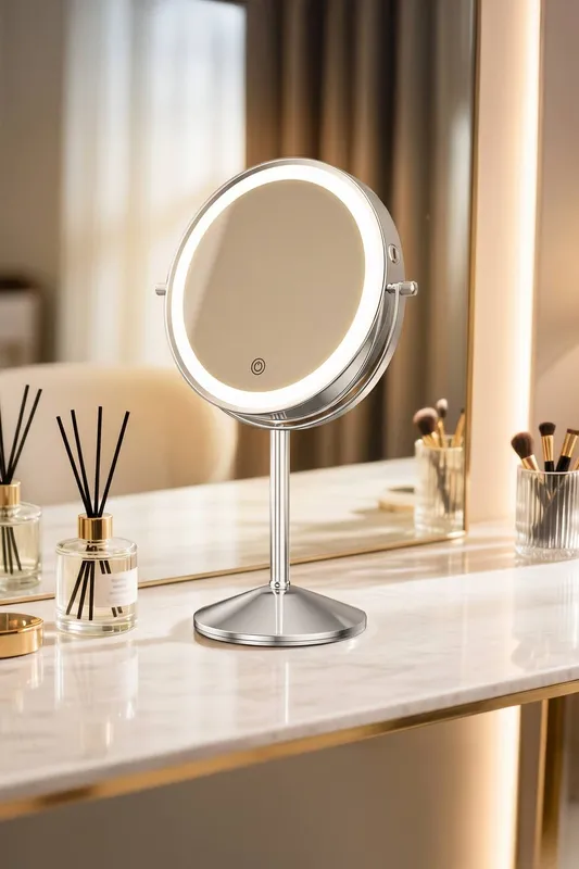 Fascinate Adjustable Chrome Hollywood Vanity Mirror, 1x/10x Magnifier - Steel in Silver Silver