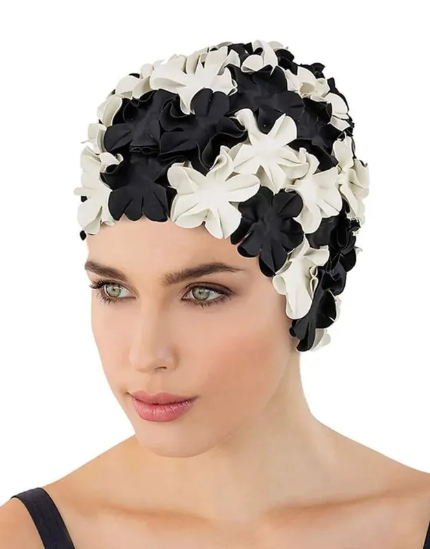 Fashy Flower Bathing Cap Black / White One Size unisex