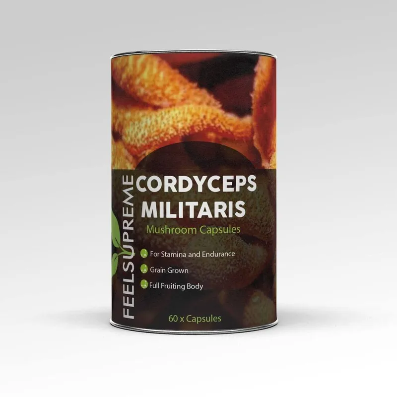 Feel Supreme Cordyceps Militaris Mushroom Capsules 60 Caps in Black Black 60 Caps