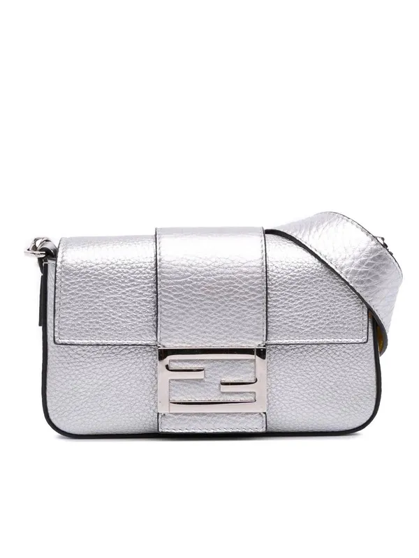 Fendi Women's Preloved Leather Baguette Crossbody in Silver - Silver - Size: One Size