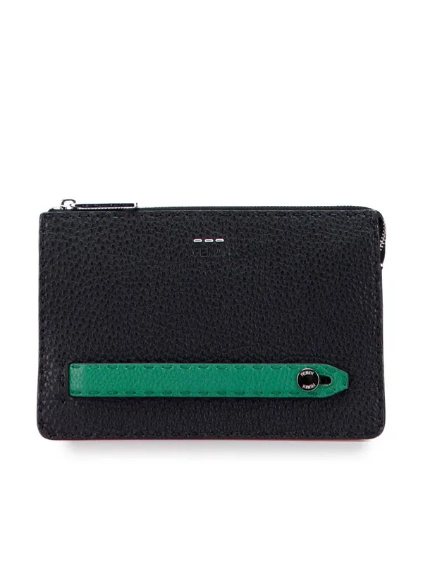 Fendi Women's Preloved Leather Selleria Clutch in Black Black female