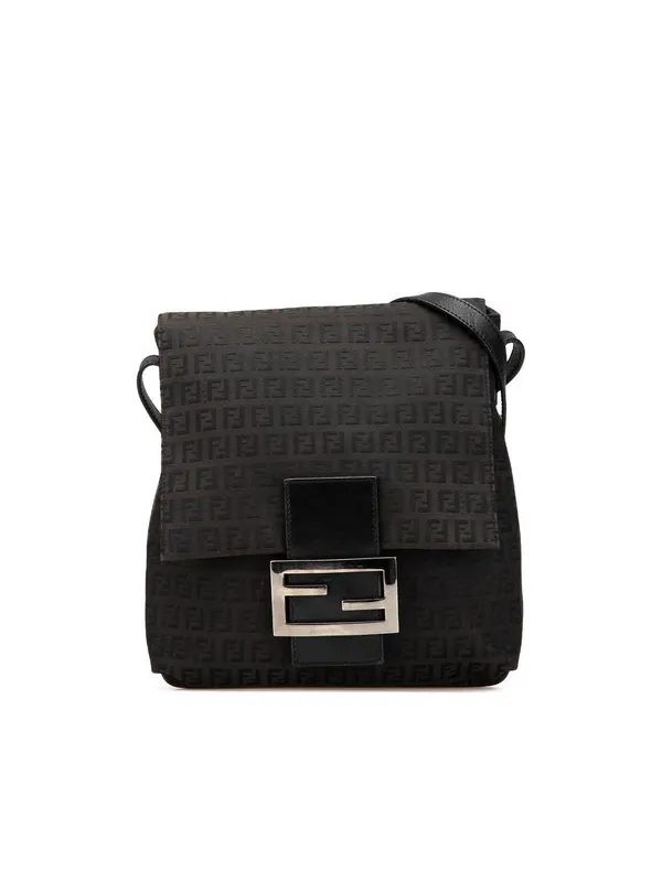 Fendi Women's Preloved Zucchino Canvas Crossbody Bag in Black - Black