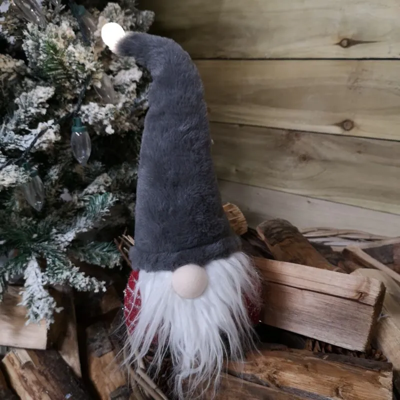 Festive - 35cm Christmas Light Up Lit Gonk with Grey Hat and Red Body