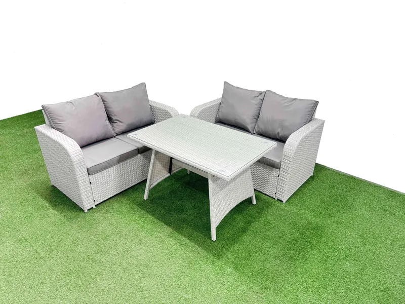 Fimous 4 Seat Outdoor Love Sofa Set Rattan Garden Furniture Set in Light Grey Light Grey