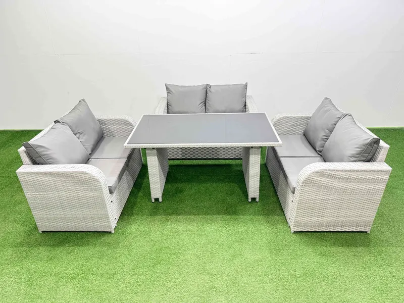 Fimous 6 Seater Patio Garden Furniture Sets with Light Grey Light Grey