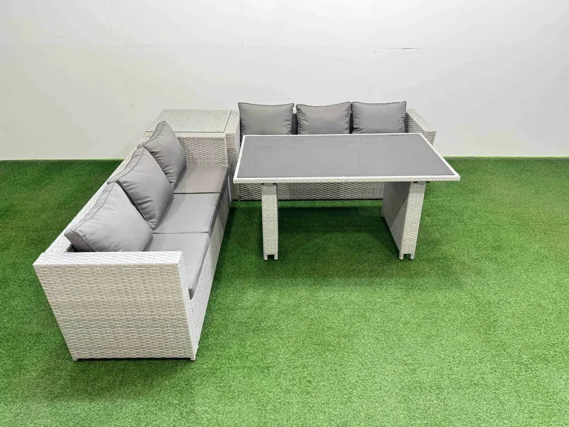 Fimous 6-seater Patio Rectangular Table Sofa Set with Side Table Light Grey Light Grey