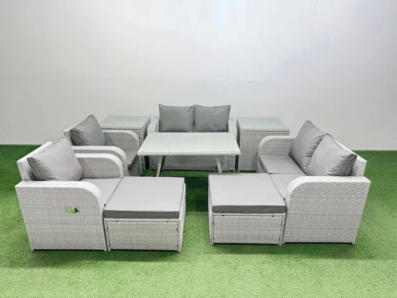 Fimous 8 Seater Rattan Garden Furniture Set Outdoor Love Sofa Set Light Grey Light Grey