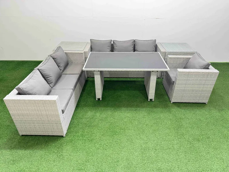 Fimous Patio Garden Furniture Sets with 2 Side Tables Light Grey Light Grey