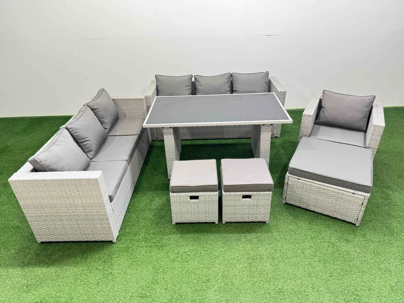 Fimous Patio Garden Furniture Sets with 3 Stool Light Grey Light Grey