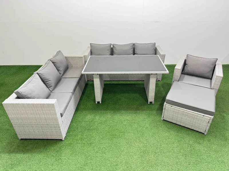 Fimous Patio Garden Furniture Sets with Big Stool Light Grey Light Grey