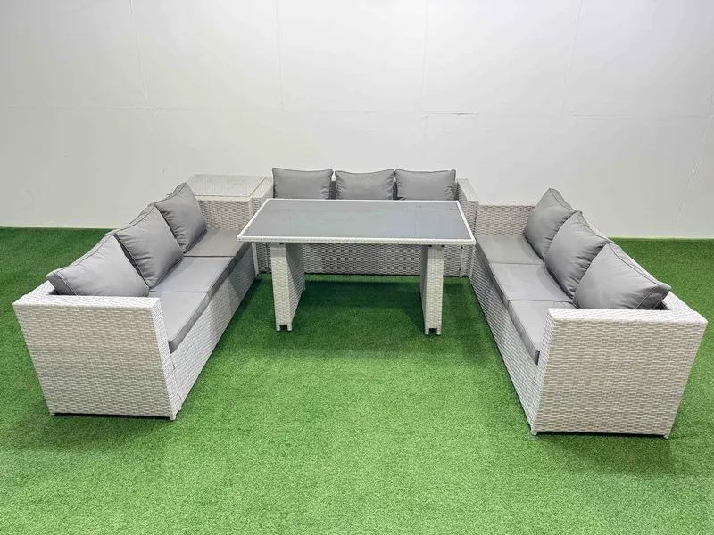 Fimous Patio Outdoor Garden Furniture Sets with Side Table Light Grey Light Grey