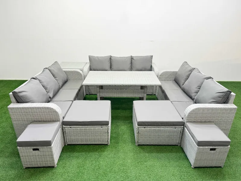 Fimous PE Rattan Lounge Sofa Set 10 Seater Outdoor Garden Furniture Sets in Light Grey Light Grey