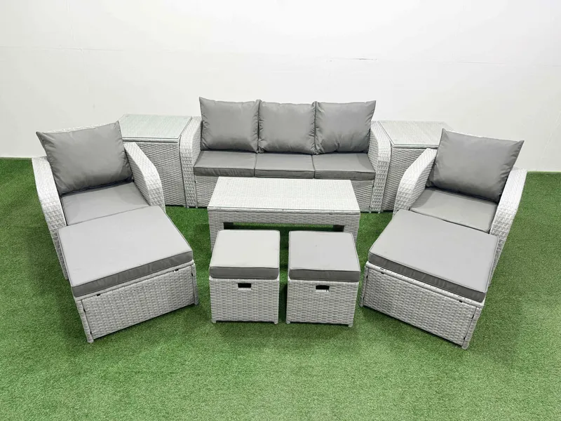 Fimous PE Wicker Rattan Furniture Sofa Sets Light Grey Mixed Light Grey