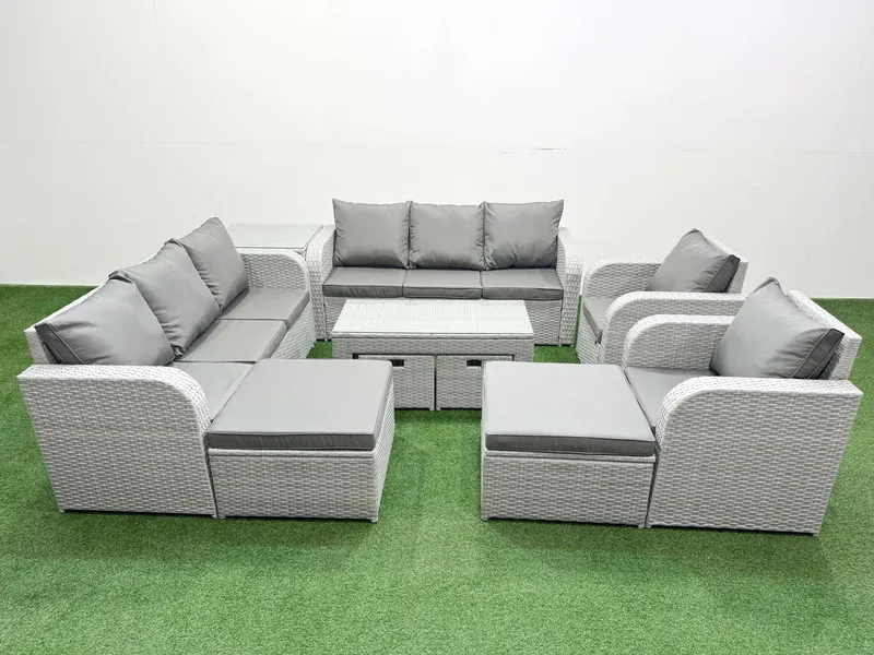 Fimous PE Wicker Rattan Furniture Sofa Sets with Coffee Table 3 Seater Sofa in Light Grey Light Grey