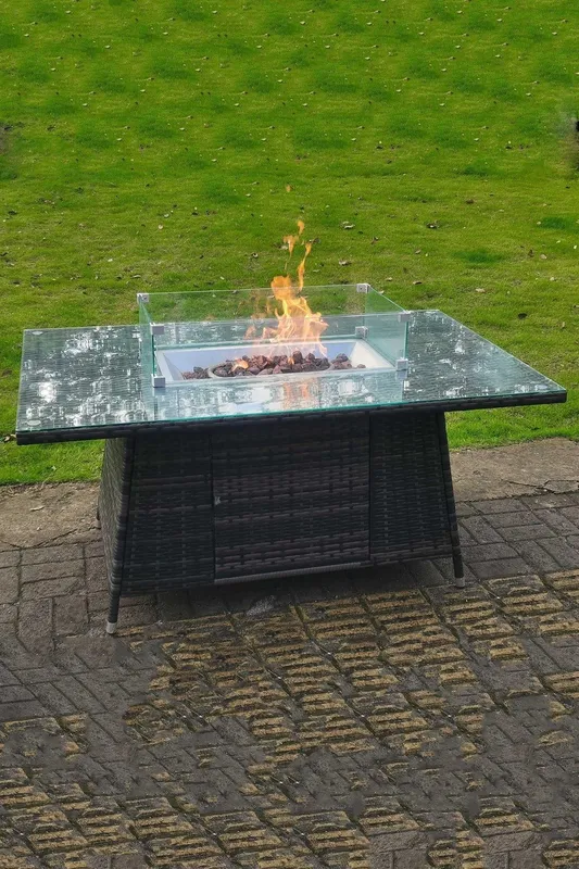 Fimous Rattan Fire Pit Table Dining Table Gas Heater Burner Patio in Dark Grey Dark Grey