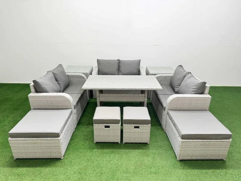 Fimous Rattan Lounge Sofa Set 10 Seater Outdoor Garden Furniture Sets in Light Grey Light Grey