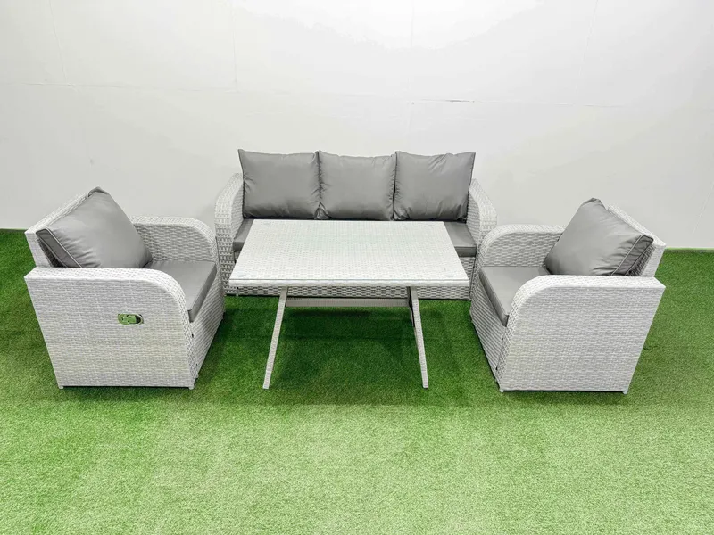 Fimous Reclining Chair 3 Seat Sofa Set Garden Furniture Set Light Grey Light Grey