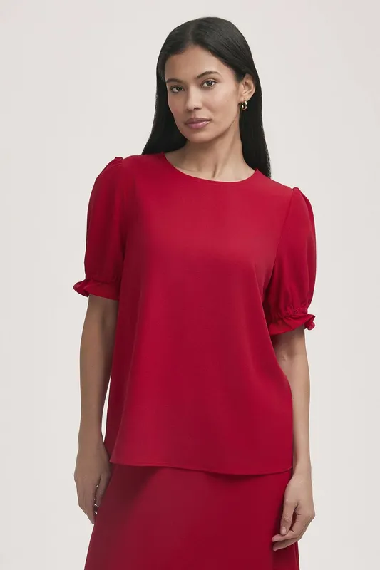Finery London Women's Charlie Crepe Short Sleeve Top in Red Size: 12 - Red