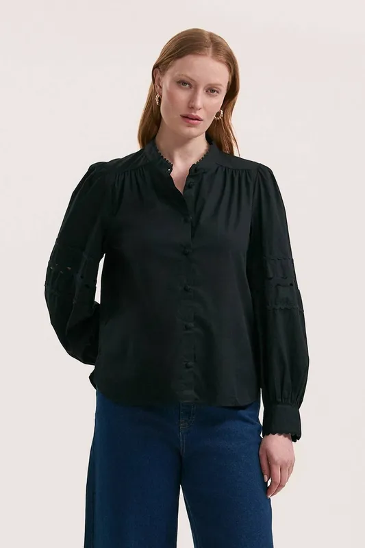 Finery London Women's Paulie Cotton Shirt in Black Size: 18 - Black