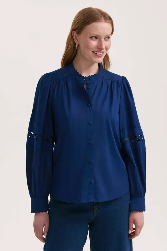 Finery London Women's Paulie Cotton Shirt in Cobalt Size: 10 - Cobalt - Size: 10
