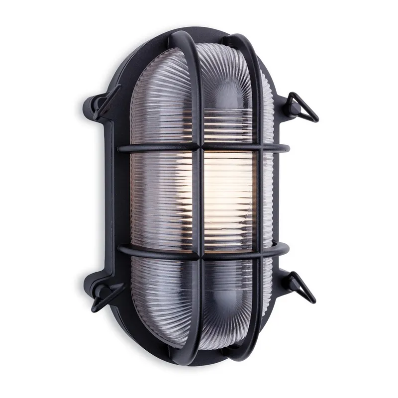 Netlighting Turin Outdoor Bulkhead Wall Light Oval Black IP65 E27 Black