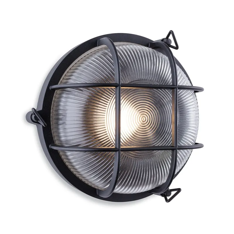 Firstlight Lighting Turin Outdoor Bulkhead Wall Light Round Black IP65, E27