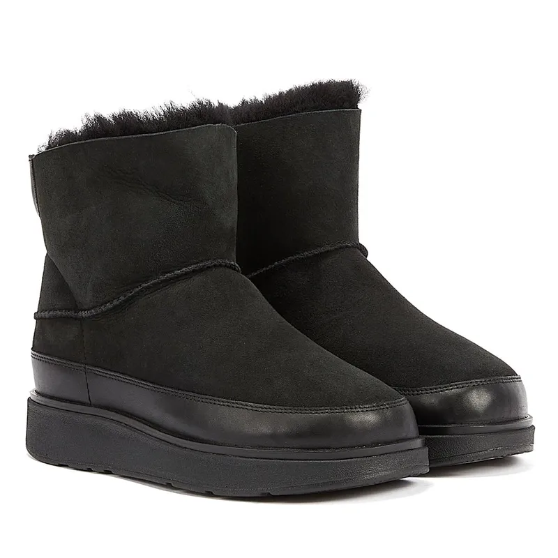 Fitflop Shearling Womens Black Boots Leather - Size Uk 5