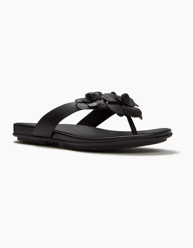 FitFlop Women's Gracie Flower Flip-Flops in Black Size: 5 Black
