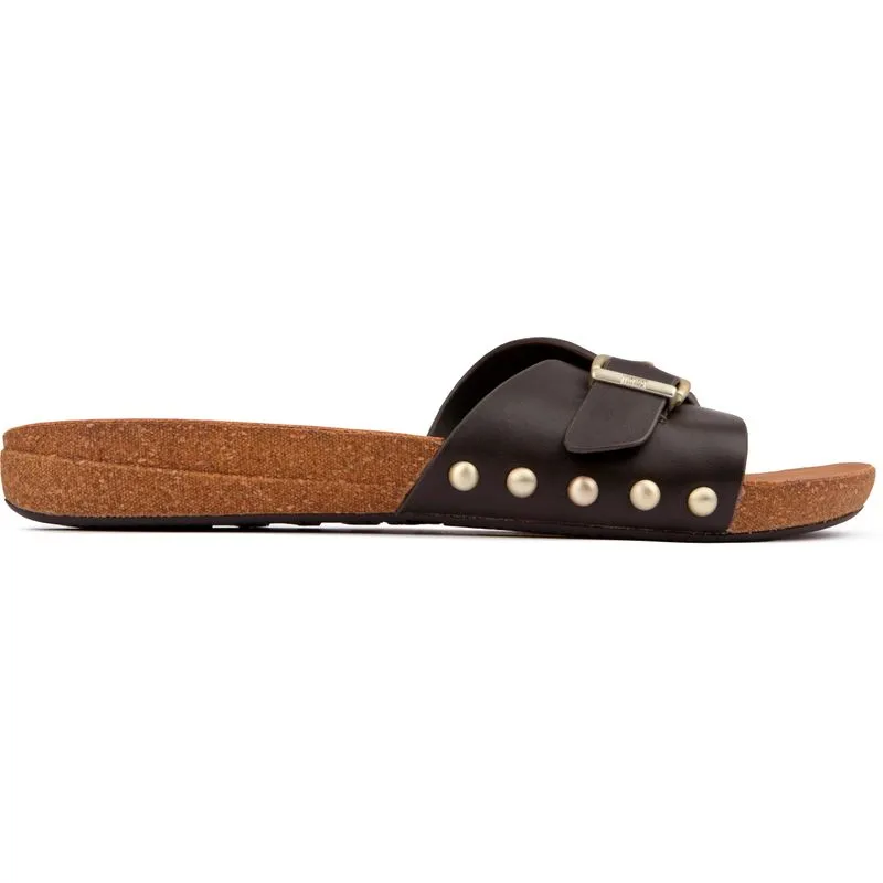 Women's Fitflop iQushion Adjustable Buckle Leather Women's Chocolate Brown Sandals - Size: 4