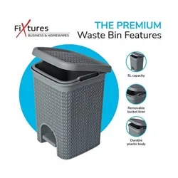 Fixtures Lace Design Grey Pedal Bin 5 Litre