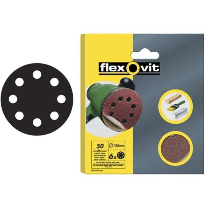 Flexovit 125mm Hook and Loop Sanding Discs 125mm 120g Pack of 15