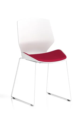 Florence Sled White Frame Bespoke Bergamot Cherry Fabric Visitor Chair