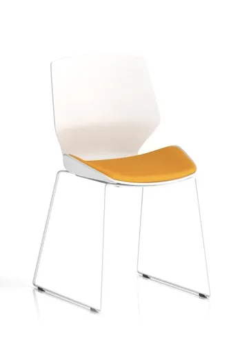 Florence Sled White Frame Bespoke Senna Yellow Fabric Visitor Chair