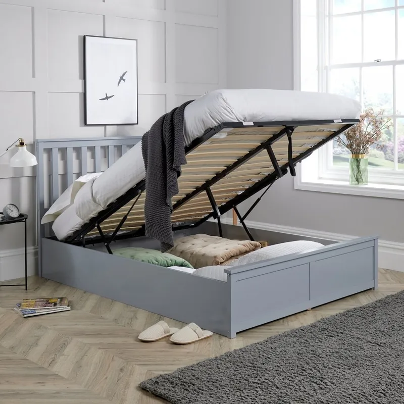 Florida Wooden Ottoman Storage Bed - Grey 5ft King