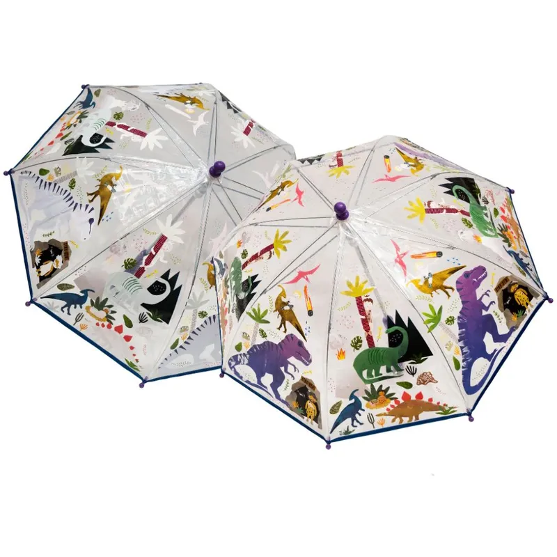 Floss & Rock Kids Colour Changing Umbrella Brolly - Clear Dinosaur Multicolor