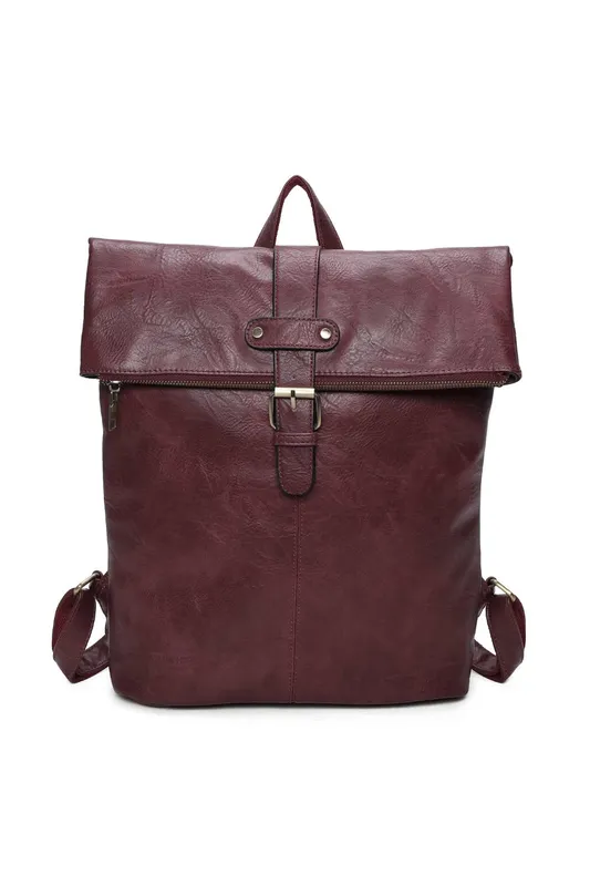 Fontanella Fashion Bravaro Unisex Foldtop Backpack in Burgundy Burgundy