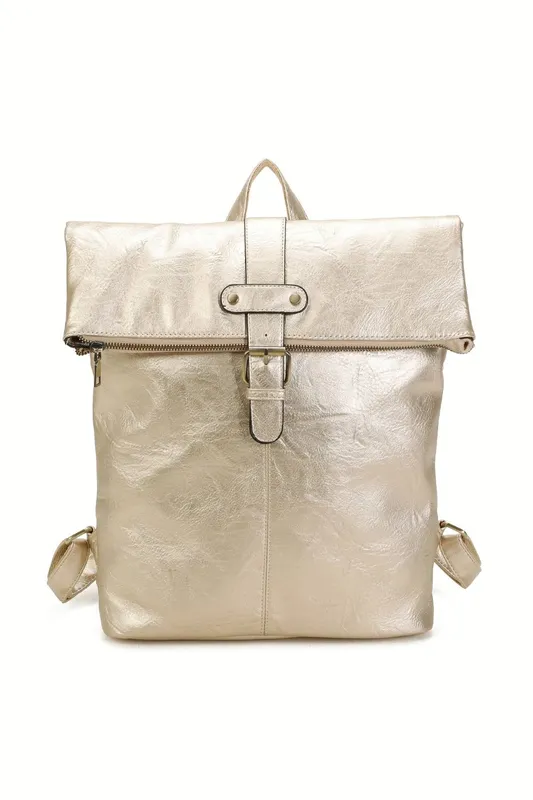 Fontanella Fashion Bravaro Unisex Foldtop Backpack in Gold Gold