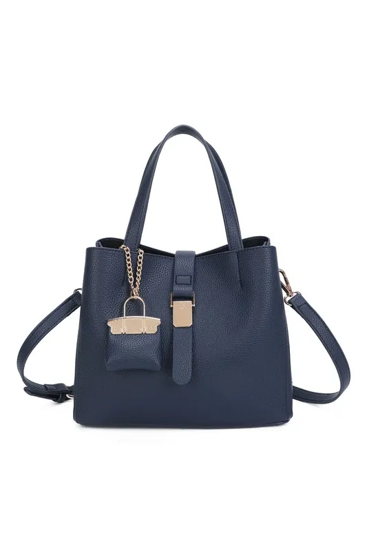 Fontanella Fashion Women's Ellory Triple Compartments Top Handle Tote Bag w/ Mini Bag Charm in Navy Navy One Size female