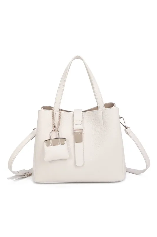 Fontanella Fashion Women's Ellory Triple Compartments Top Handle Tote Bag w/ Mini Bag Charm in White Off White One Size female
