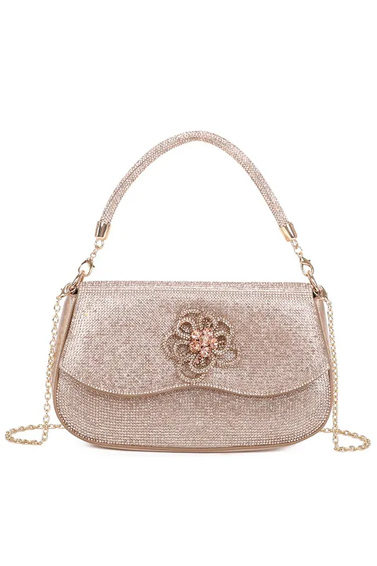 Fontanella Fashion Women's Geraldine Flower Emblem Crossbody Top-Handle Evening Bag in Rose Gold Rose Gold One Size