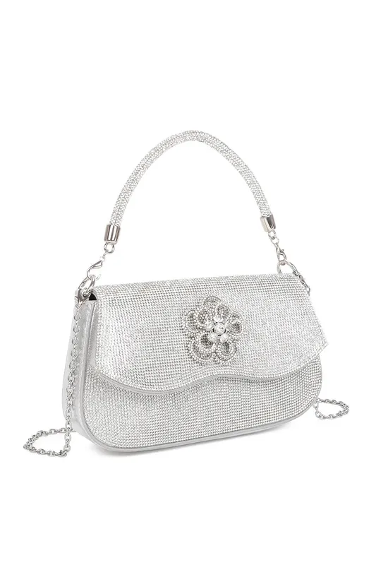Fontanella Fashion Women's Geraldine Flower Emblem Crossbody Top-Handle Evening Bag in Silver Silver One Size female