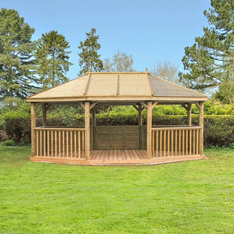 Forest Garden 20'x15' (6x4.7m) Premium Wooden Furnished Garden Gazebo with Timber Roof - Seats up to 27 people